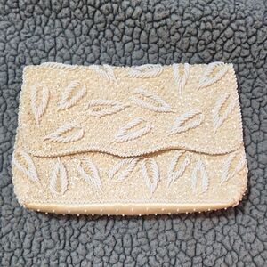 Vintage 1960s Handmade Beaded Clutch Cream Colored